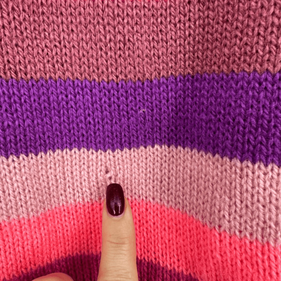 Alpaca Wool Youth XL Sweater Hooded Pink Striped Fringe Hem Pockets Made in Peru - Picture 12 of 12